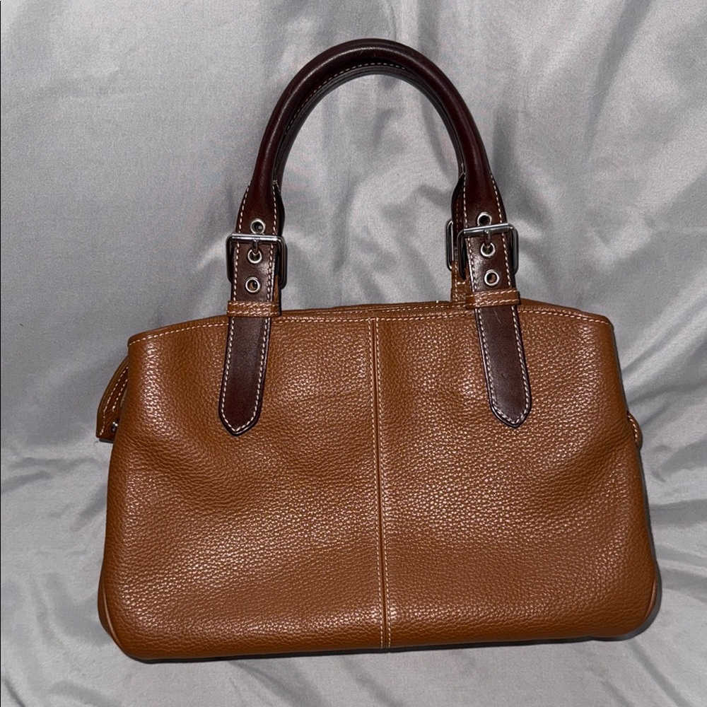 Dooney & Bourke Brown Pebbled Leather Satchel with Dark Brown Handles